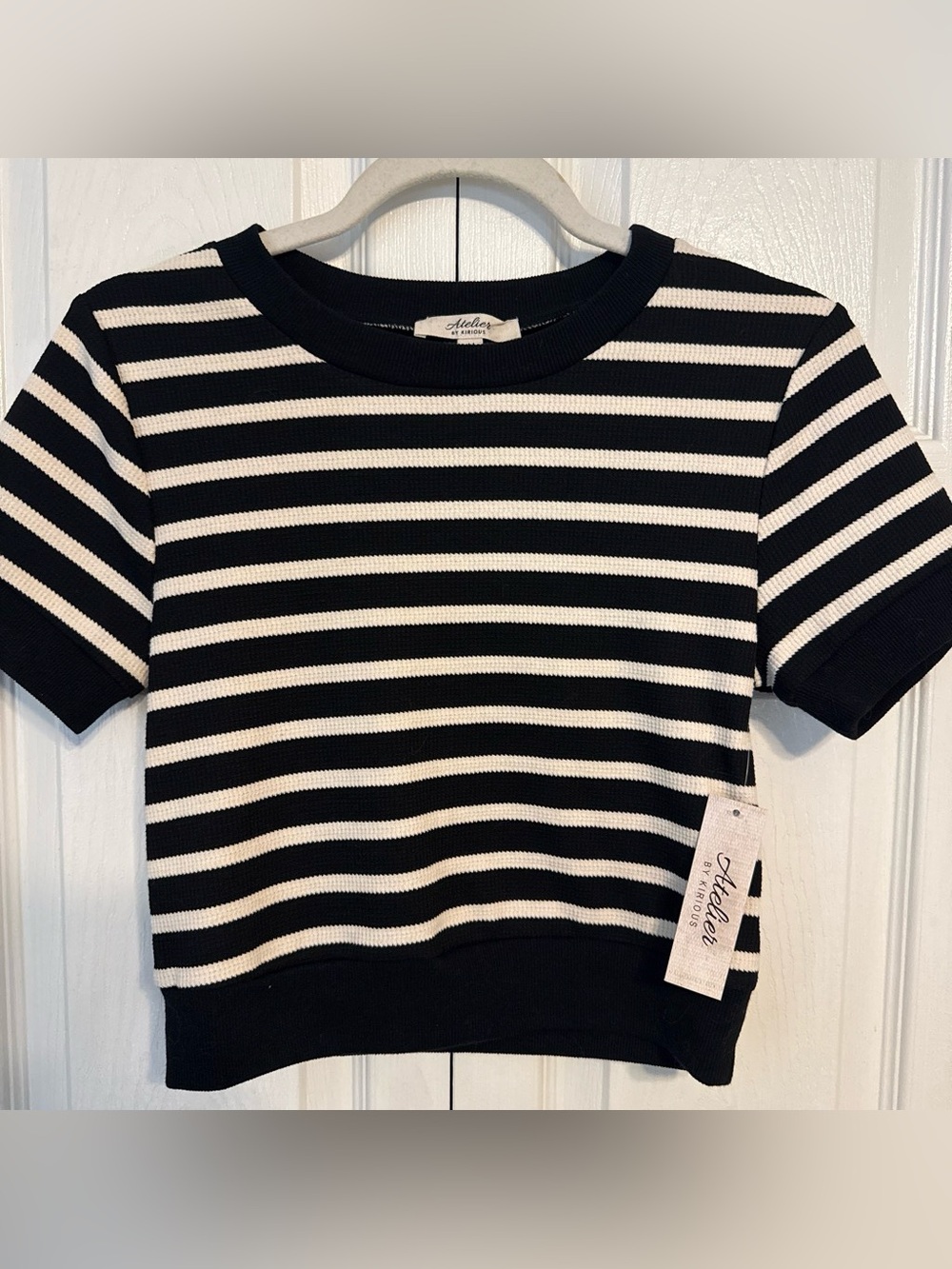 Atelier by Trina Turk Black & White Striped Knit Top